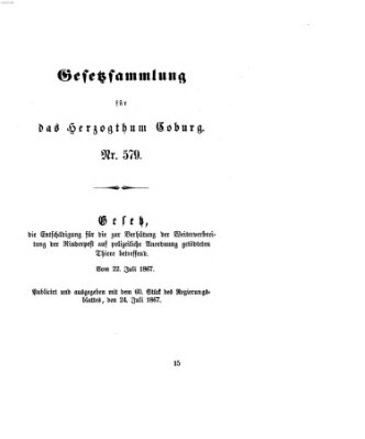 Gesetz-Sammlung für das Herzogtum Coburg (Coburger Regierungs-Blatt) Mittwoch 24. Juli 1867