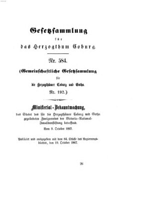 Gesetz-Sammlung für das Herzogtum Coburg (Coburger Regierungs-Blatt) Samstag 19. Oktober 1867