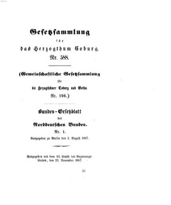 Gesetz-Sammlung für das Herzogtum Coburg (Coburger Regierungs-Blatt) Samstag 23. November 1867