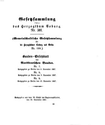 Gesetz-Sammlung für das Herzogtum Coburg (Coburger Regierungs-Blatt) Samstag 30. November 1867