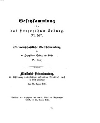 Gesetz-Sammlung für das Herzogtum Coburg (Coburger Regierungs-Blatt) Mittwoch 29. Januar 1868