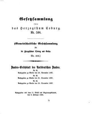 Gesetz-Sammlung für das Herzogtum Coburg (Coburger Regierungs-Blatt) Samstag 8. Februar 1868