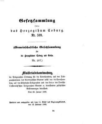 Gesetz-Sammlung für das Herzogtum Coburg (Coburger Regierungs-Blatt) Mittwoch 12. Februar 1868