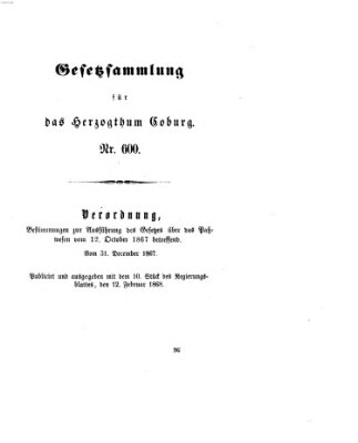 Gesetz-Sammlung für das Herzogtum Coburg (Coburger Regierungs-Blatt) Mittwoch 12. Februar 1868