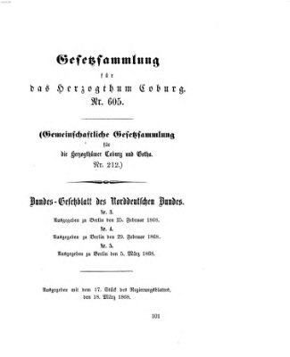 Gesetz-Sammlung für das Herzogtum Coburg (Coburger Regierungs-Blatt) Mittwoch 18. März 1868