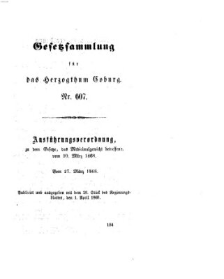 Gesetz-Sammlung für das Herzogtum Coburg (Coburger Regierungs-Blatt) Mittwoch 1. April 1868