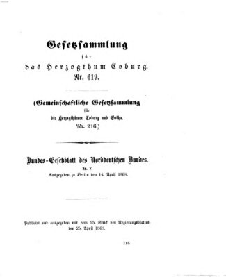 Gesetz-Sammlung für das Herzogtum Coburg (Coburger Regierungs-Blatt) Samstag 25. April 1868