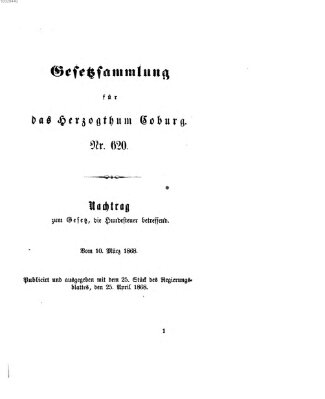 Gesetz-Sammlung für das Herzogtum Coburg (Coburger Regierungs-Blatt) Samstag 25. April 1868