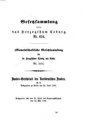 Gesetz-Sammlung für das Herzogtum Coburg (Coburger Regierungs-Blatt) Samstag 16. Mai 1868