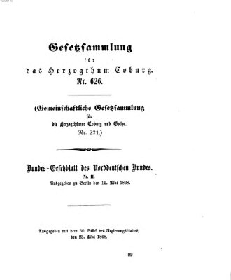 Gesetz-Sammlung für das Herzogtum Coburg (Coburger Regierungs-Blatt) Samstag 23. Mai 1868