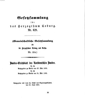 Gesetz-Sammlung für das Herzogtum Coburg (Coburger Regierungs-Blatt) Samstag 20. Juni 1868