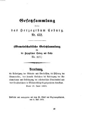 Gesetz-Sammlung für das Herzogtum Coburg (Coburger Regierungs-Blatt) Samstag 4. Juli 1868