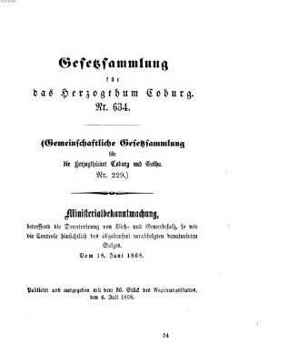 Gesetz-Sammlung für das Herzogtum Coburg (Coburger Regierungs-Blatt) Samstag 4. Juli 1868