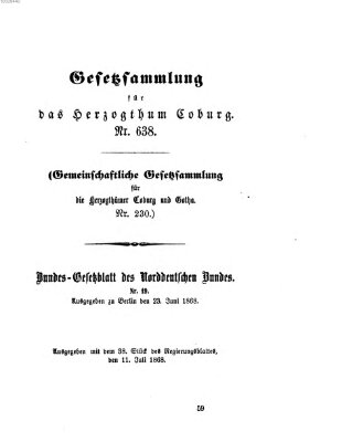 Gesetz-Sammlung für das Herzogtum Coburg (Coburger Regierungs-Blatt) Samstag 11. Juli 1868