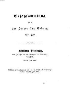 Gesetz-Sammlung für das Herzogtum Coburg (Coburger Regierungs-Blatt) Samstag 25. Juli 1868