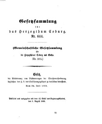 Gesetz-Sammlung für das Herzogtum Coburg (Coburger Regierungs-Blatt) Samstag 1. August 1868