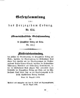 Gesetz-Sammlung für das Herzogtum Coburg (Coburger Regierungs-Blatt) Samstag 29. August 1868