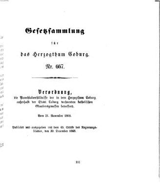 Gesetz-Sammlung für das Herzogtum Coburg (Coburger Regierungs-Blatt) Mittwoch 30. Dezember 1868