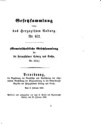 Gesetz-Sammlung für das Herzogtum Coburg (Coburger Regierungs-Blatt) Samstag 20. Februar 1869