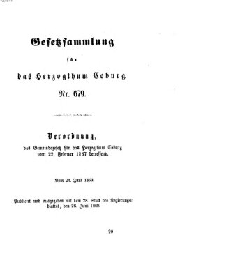 Gesetz-Sammlung für das Herzogtum Coburg (Coburger Regierungs-Blatt) Samstag 26. Juni 1869