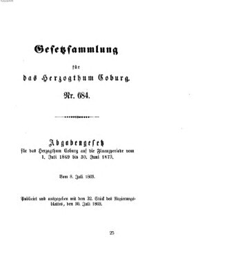 Gesetz-Sammlung für das Herzogtum Coburg (Coburger Regierungs-Blatt) Samstag 10. Juli 1869