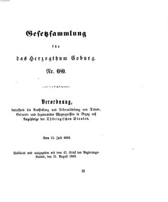 Gesetz-Sammlung für das Herzogtum Coburg (Coburger Regierungs-Blatt) Samstag 21. August 1869