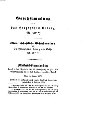 Gesetz-Sammlung für das Herzogtum Coburg (Coburger Regierungs-Blatt) Samstag 5. Februar 1870