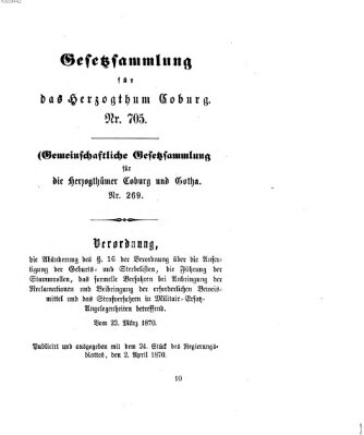 Gesetz-Sammlung für das Herzogtum Coburg (Coburger Regierungs-Blatt) Samstag 2. April 1870