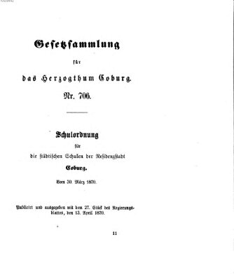 Gesetz-Sammlung für das Herzogtum Coburg (Coburger Regierungs-Blatt) Mittwoch 13. April 1870