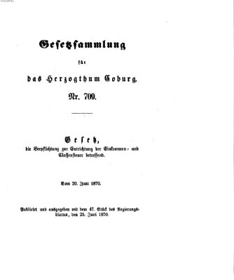 Gesetz-Sammlung für das Herzogtum Coburg (Coburger Regierungs-Blatt) Samstag 25. Juni 1870