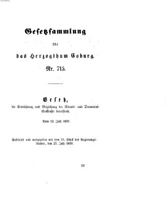 Gesetz-Sammlung für das Herzogtum Coburg (Coburger Regierungs-Blatt) Samstag 23. Juli 1870