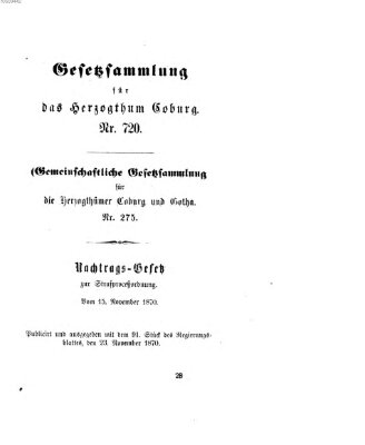 Gesetz-Sammlung für das Herzogtum Coburg (Coburger Regierungs-Blatt) Mittwoch 23. November 1870