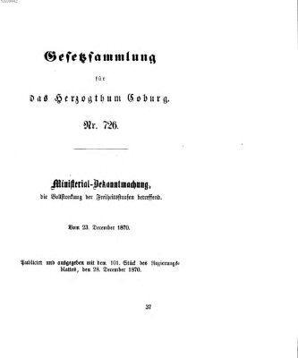 Gesetz-Sammlung für das Herzogtum Coburg (Coburger Regierungs-Blatt) Mittwoch 28. Dezember 1870