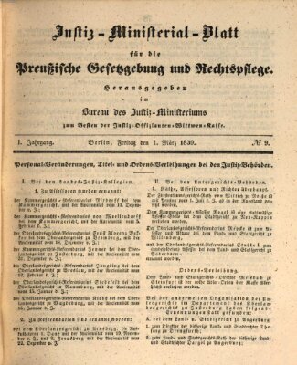 Justiz-Ministerialblatt für die preußische Gesetzgebung und Rechtspflege Freitag 1. März 1839