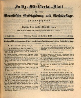 Justiz-Ministerialblatt für die preußische Gesetzgebung und Rechtspflege Freitag 5. April 1839