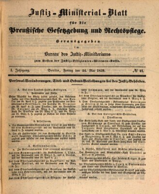 Justiz-Ministerialblatt für die preußische Gesetzgebung und Rechtspflege Freitag 24. Mai 1839