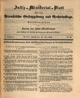 Justiz-Ministerialblatt für die preußische Gesetzgebung und Rechtspflege Freitag 31. Mai 1839