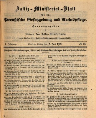 Justiz-Ministerialblatt für die preußische Gesetzgebung und Rechtspflege Freitag 7. Juni 1839