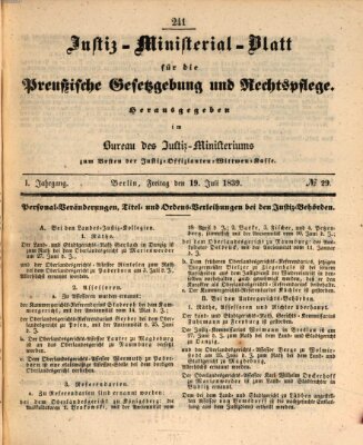 Justiz-Ministerialblatt für die preußische Gesetzgebung und Rechtspflege Freitag 19. Juli 1839