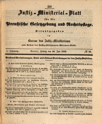 Justiz-Ministerialblatt für die preußische Gesetzgebung und Rechtspflege Freitag 26. Juli 1839