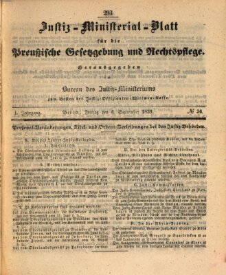 Justiz-Ministerialblatt für die preußische Gesetzgebung und Rechtspflege Freitag 6. September 1839