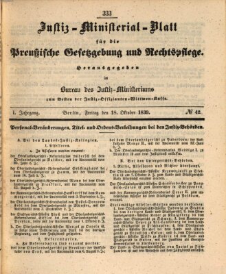 Justiz-Ministerialblatt für die preußische Gesetzgebung und Rechtspflege Freitag 18. Oktober 1839