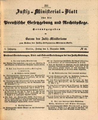 Justiz-Ministerialblatt für die preußische Gesetzgebung und Rechtspflege Freitag 1. November 1839