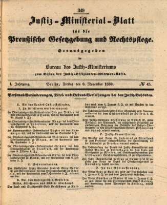 Justiz-Ministerialblatt für die preußische Gesetzgebung und Rechtspflege Freitag 8. November 1839