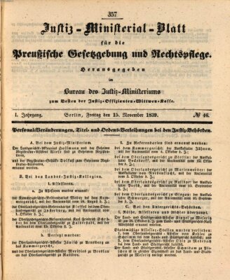 Justiz-Ministerialblatt für die preußische Gesetzgebung und Rechtspflege Mittwoch 13. November 1839