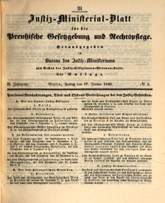 Justiz-Ministerialblatt für die preußische Gesetzgebung und Rechtspflege Freitag 17. Januar 1840