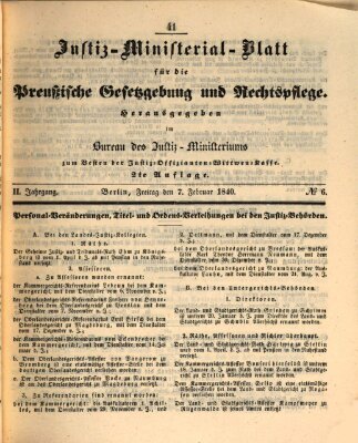 Justiz-Ministerialblatt für die preußische Gesetzgebung und Rechtspflege Freitag 7. Februar 1840