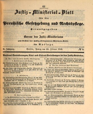 Justiz-Ministerialblatt für die preußische Gesetzgebung und Rechtspflege Freitag 28. Februar 1840