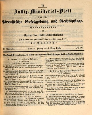 Justiz-Ministerialblatt für die preußische Gesetzgebung und Rechtspflege Freitag 6. März 1840