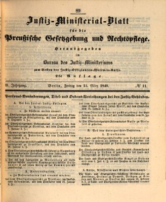 Justiz-Ministerialblatt für die preußische Gesetzgebung und Rechtspflege Freitag 13. März 1840